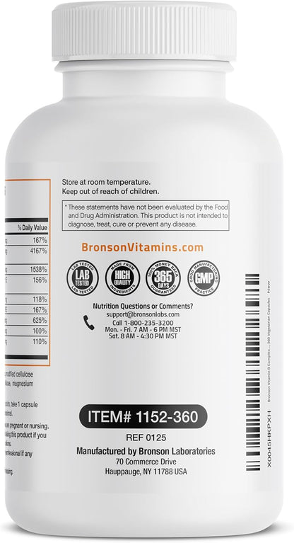 Bronson Vitamin B Complex with Vitamin C - 360 Vegetarian Capsules