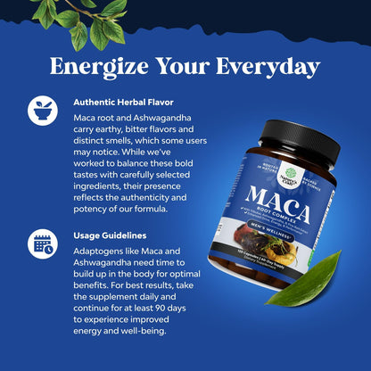 Black Maca Root Capsules for Men – with Siberian Ginseng & Ashwagandha, 120 Capsules