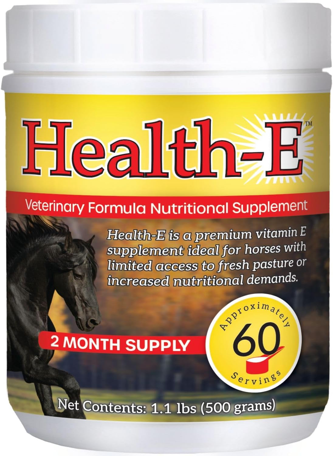 Health-E Vitamin E Supplement for Horses – High-Potency dl-Alpha Tocopherol Powder, 60 Servings - görsel 1