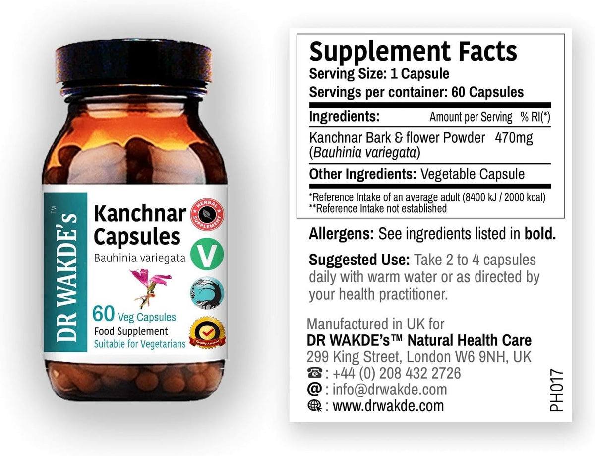 DR WAKDE'S Kanchnar Capsules (Bauhinia variegata) - 60 Vegan Capsules | Traditional Ayurvedic Supplement | Pure & Natural - görsel 1