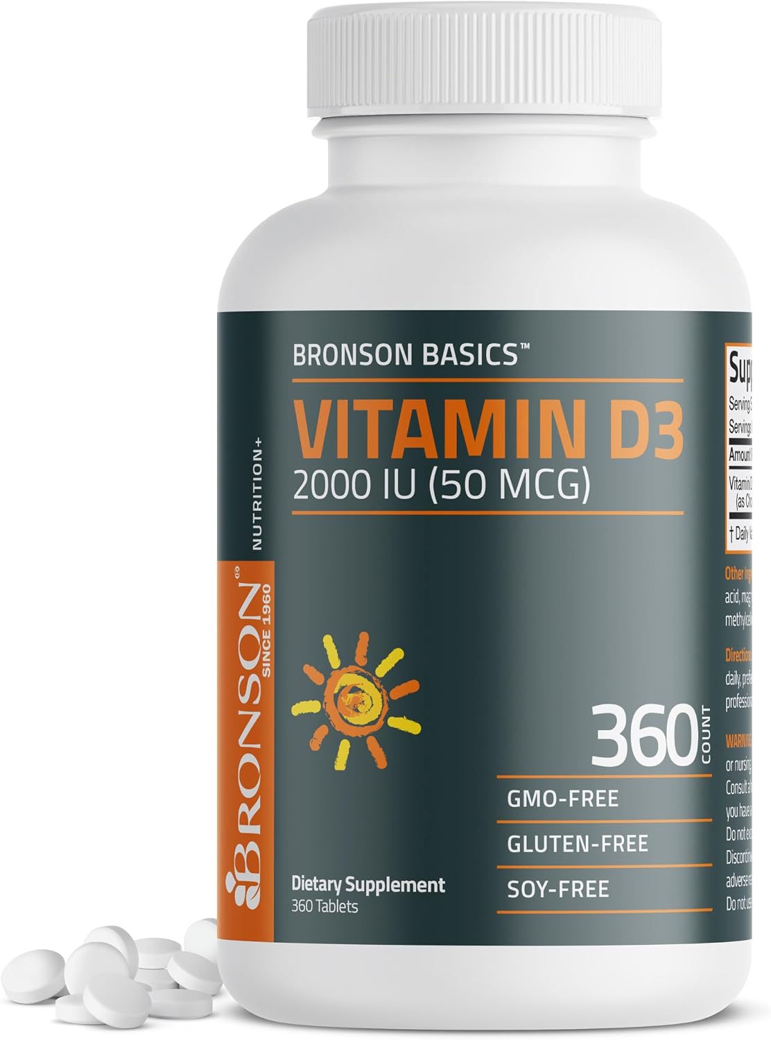 Bronson Vitamin D3 2000 IU (50mcg) Non-GM, 360 Tablets - görsel 1