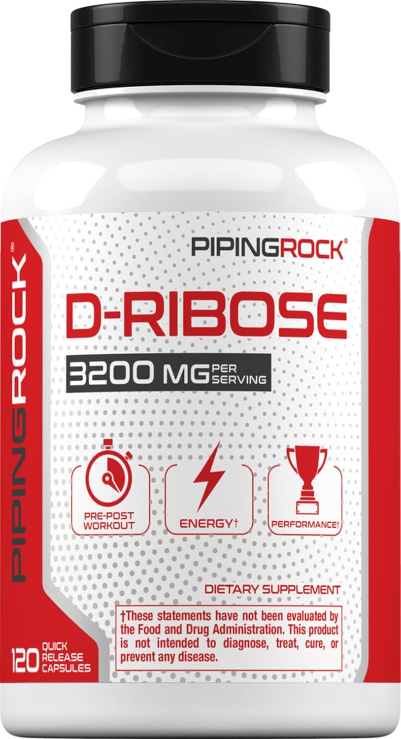 Piping Rock D-Ribose Capsules | 3200mg | 120 Capsules | Supplement for Men and Women | Non-GMO, Gluten-free - görsel 1