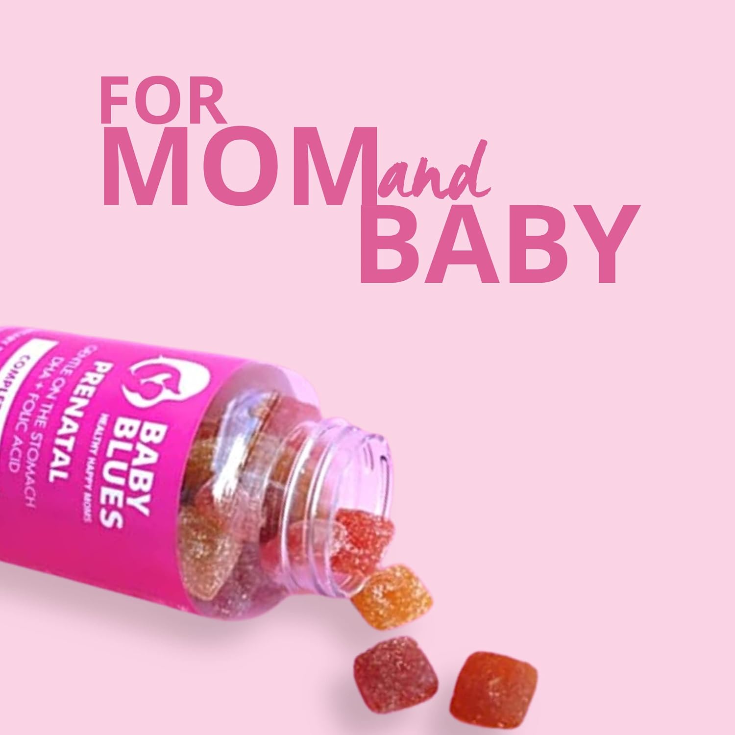 Baby Blues Prenatal Gummies for Women, Prenatal Multivitamin with DHA and Folic Acid, Iron Free, Gentle on Stomach, No Fishy Aftertaste, Raspberry Lemonade, 60 Count - görsel 7