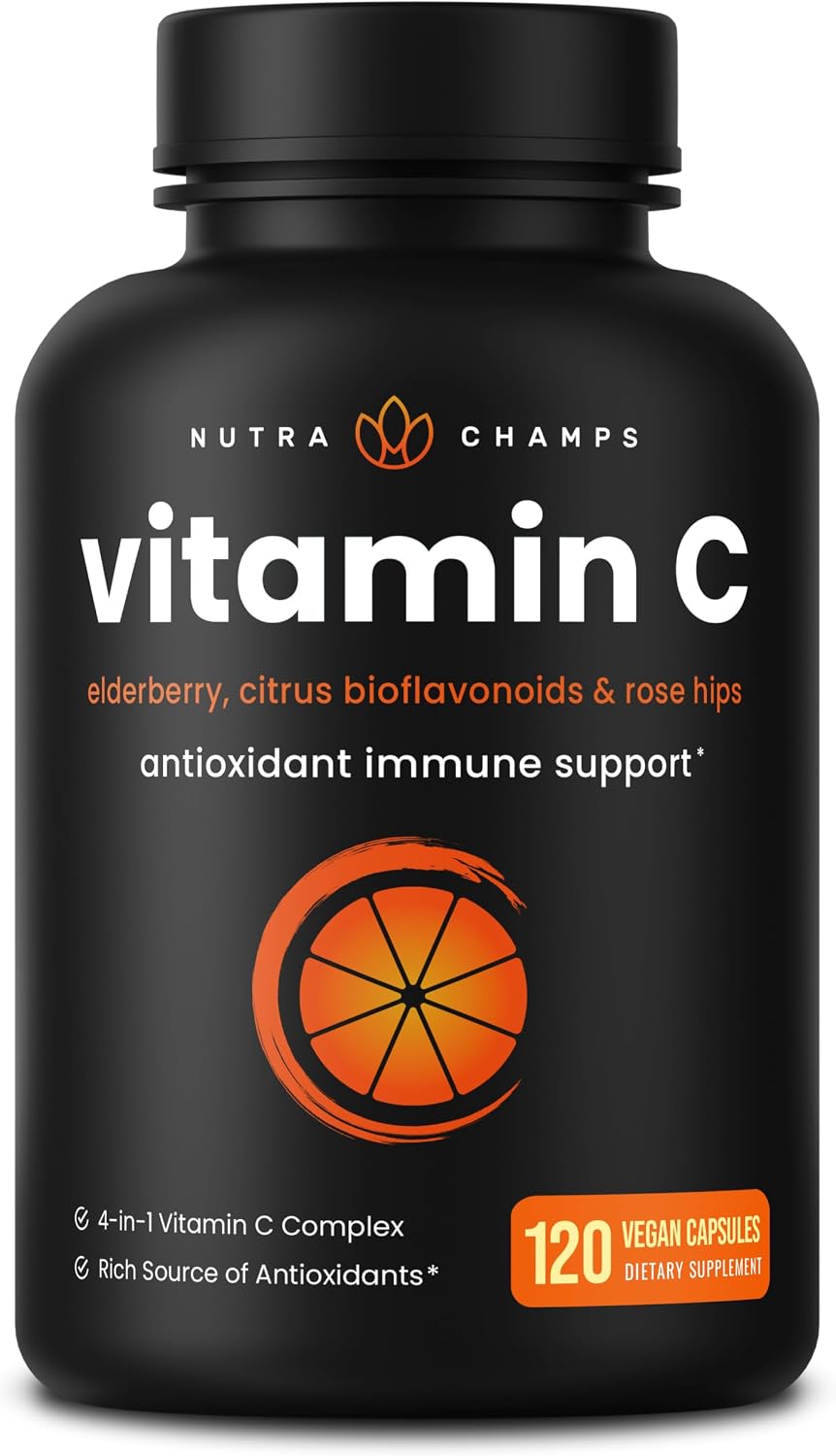NutraChamps Vitamin C with Elderberry, Citrus Bioflavonoids & Rose Hips - 120 Capsules (2 Pack) - görsel 7