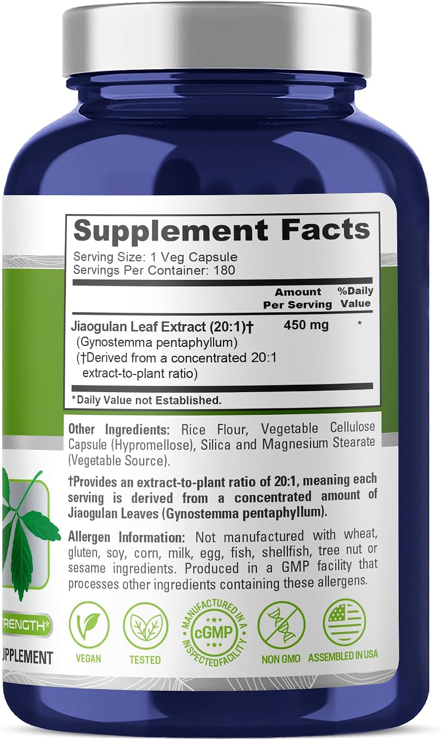 NusaPure Jiaogulan Capsules, 450 mg, 180 Veg Capsules (Non-GMO, Vegan) - görsel 2