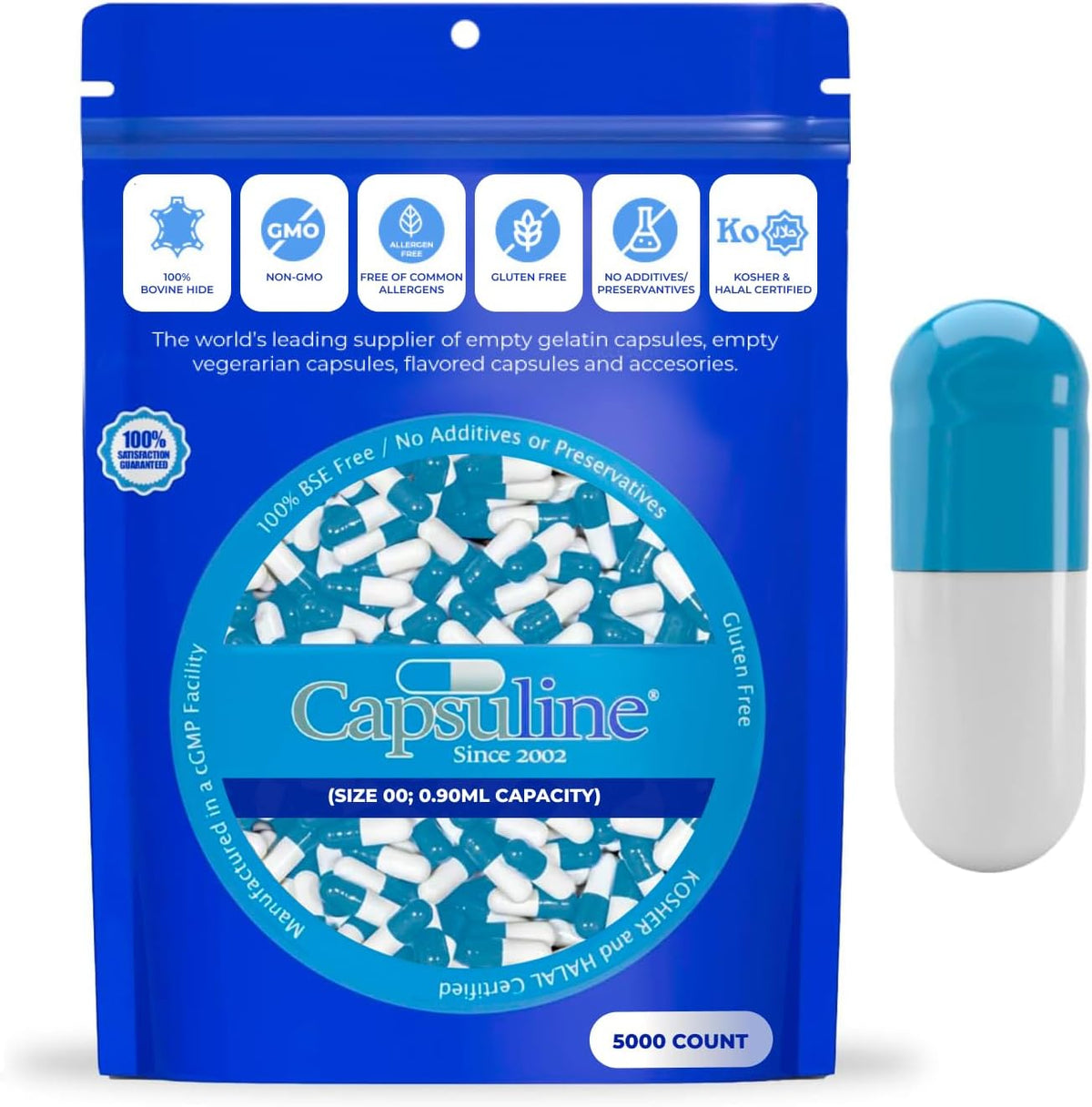 Capsuline Coloured Size 00 Empty Gelatine Capsules – Blue/White (5000 Count) - görsel 1