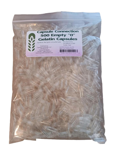 Capsule Connection 1000 Bulk Size 0 Empty Gelatin Capsules, Made in the USA, Resealable Bag