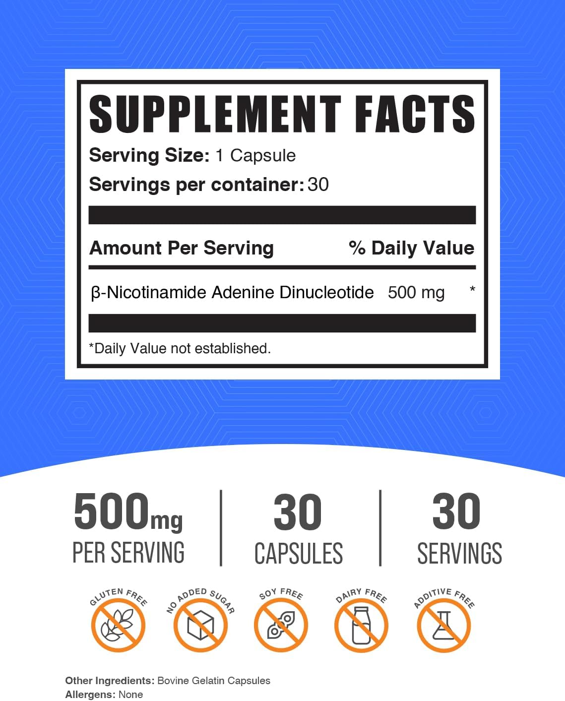 BulkSupplements.com NAD Capsules – Nicotinamide Adenine Dinucleotide 500 mg, 30 Capsules - görsel 2
