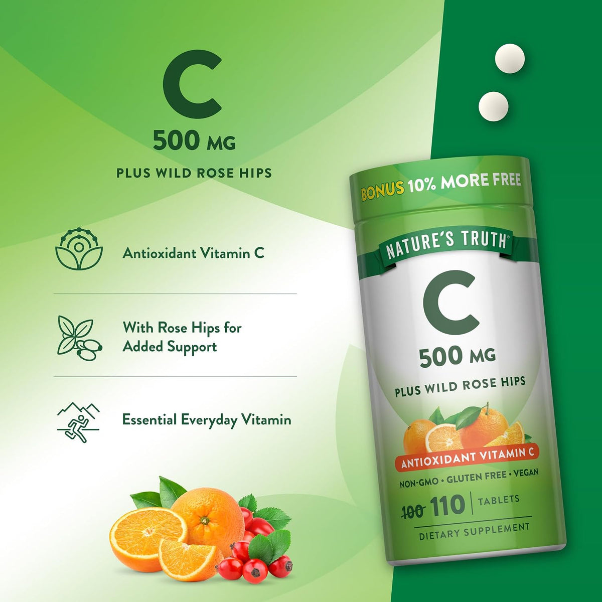 Nature's Truth Vitamin C with Rose Hips 500 mg, 110 Tablets - görsel 5