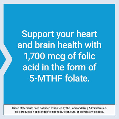 Life Extension Optimised Folate – L-Methylfolate – Heart & Brain Support, Healthy Homocysteine Levels – 1700 mcg DFE, 100 Vegetarian Tablets
