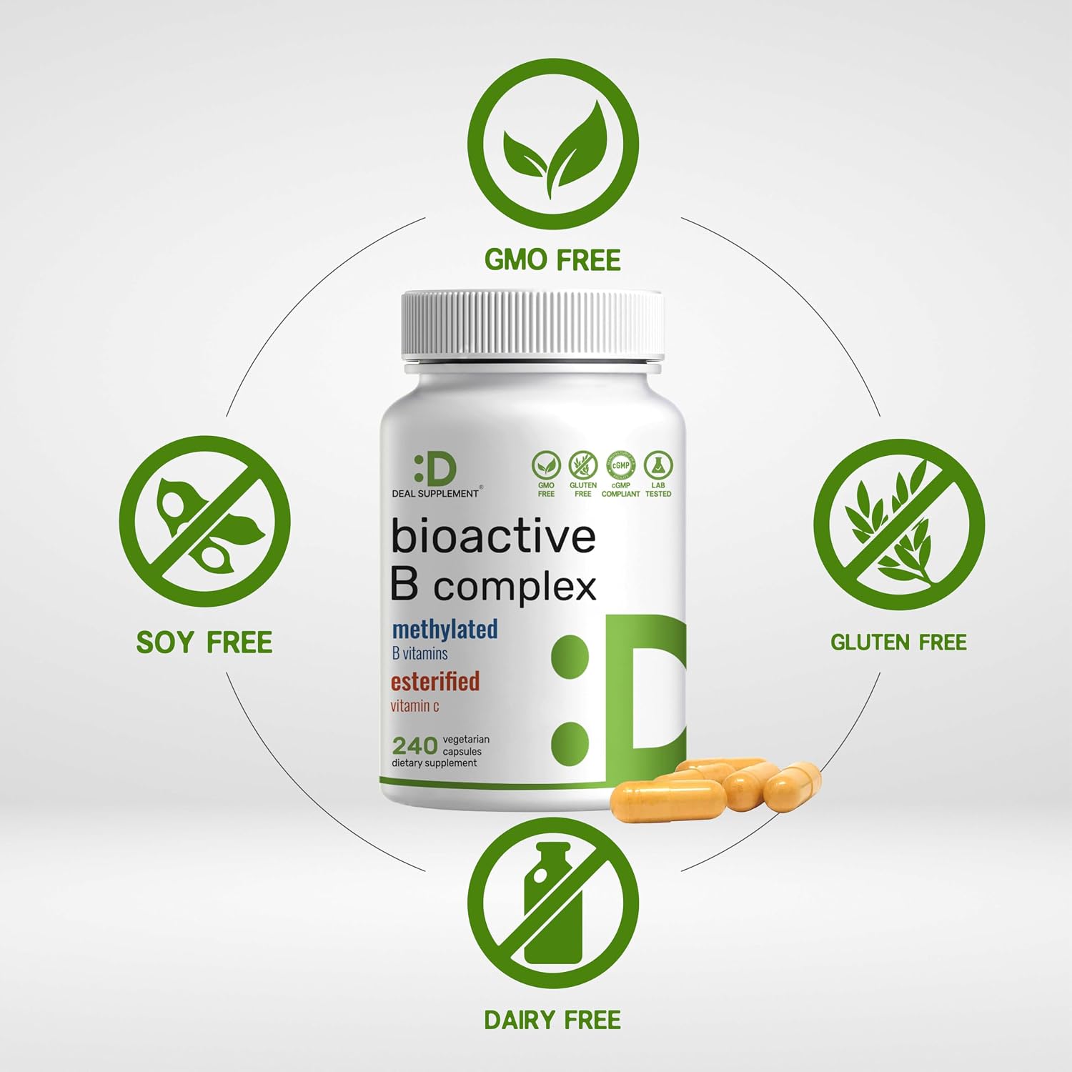 Bioactive Vitamin B Complex with Methylated B Vitamins & Vitamin C - 240 Vegetable Capsules - görsel 3