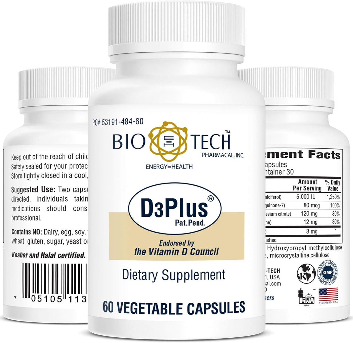 Bio-Tech Pharmacal D3Plus – Natural Vitamin D3 Supplement with K2, Magnesium, Zinc & Boron, 180 Vegetable Capsules - görsel 5