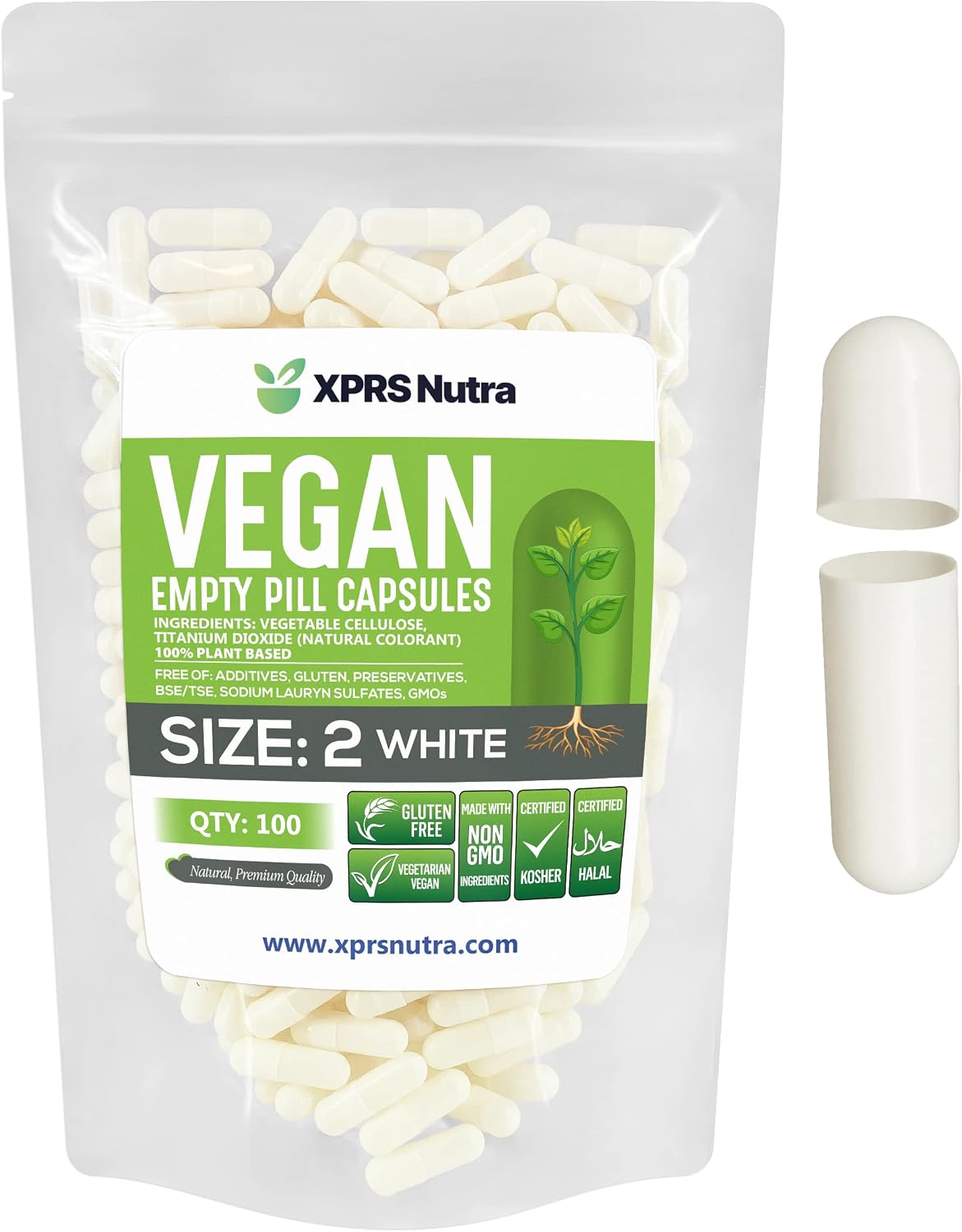 XPRS Nutra Size 2 Empty Vegan Capsules - 100 Clear HPMC Vegetable Capsules for DIY Filling - görsel 1