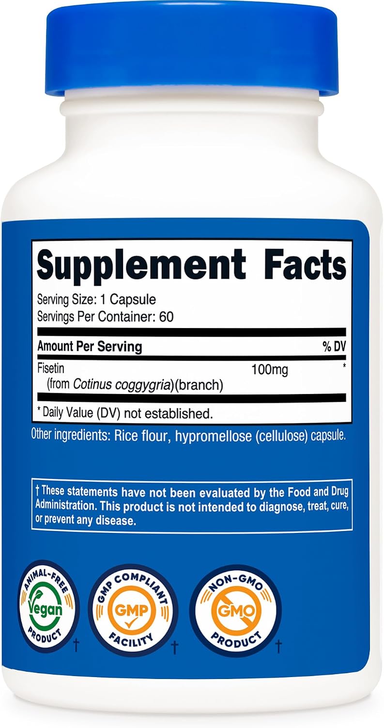 Nutricost Fisetin Capsules 100mg, 60 Capsules - Natural Polyphenol Antioxidant - Non-GMO, Gluten-free, and Vegan Friendly Supplement - görsel 5
