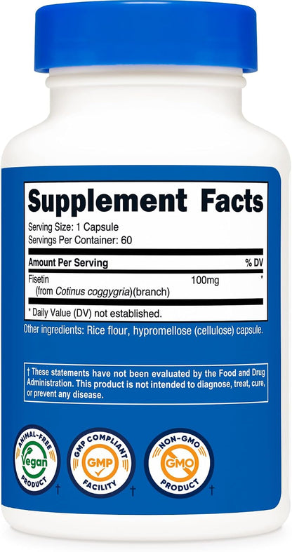 Nutricost Fisetin Capsules 100mg, 60 Capsules - Natural Polyphenol Antioxidant - Non-GMO, Gluten-free, and Vegan Friendly Supplement