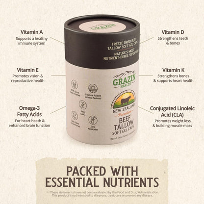 Grass-Fed Beef Tallow Capsules | 3000 mg | Grazin Health