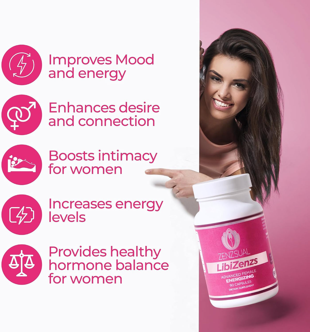 ZENZSUAL Libizenzs – Plant-Based Energy Support for Women – Caffeine-Free with Maca Root, Ashwagandha & Ginseng – 90 Vegan Capsules - görsel 4