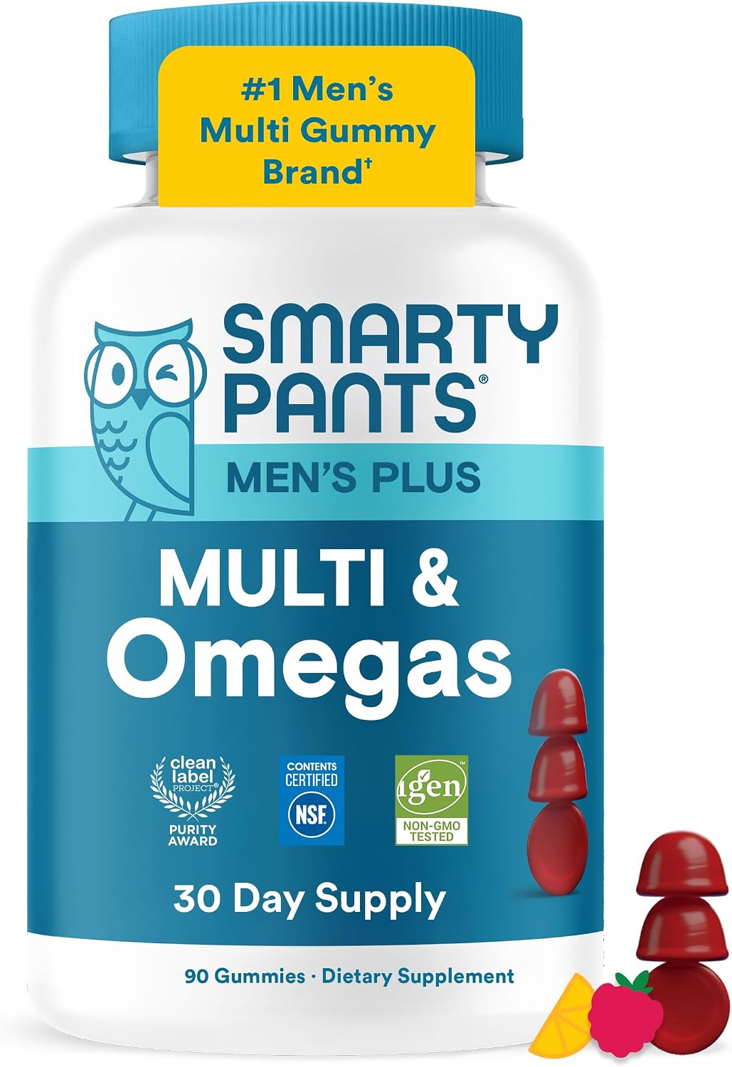 SmartyPants Men's Multivitamin Gummies with Omega-3 DHA/EPA, Methylfolate, Vitamin D3, C, B12, B6, A, K, Zinc – Raspberry Lemonade, 90 Count - görsel 1