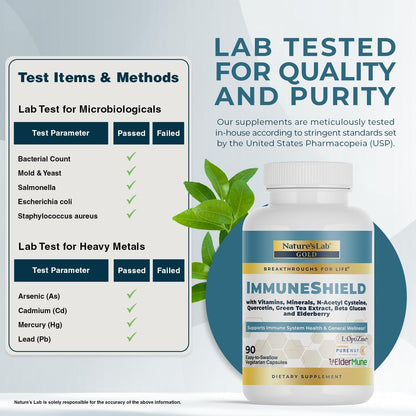 Nature's Lab Gold ImmuneShield – Liposomal Vitamin C, D3, Zinc, Quercetin & Elderberry – 90 Capsules