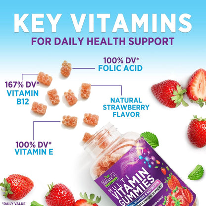 Multivitamin Gummies for Adults – Complete Chewable Multivitamin for Women & Men – Essential Vitamins with A, C, D, E & High-Strength B12 – Vegetarian Gummy Vitamins – 60 Gummies