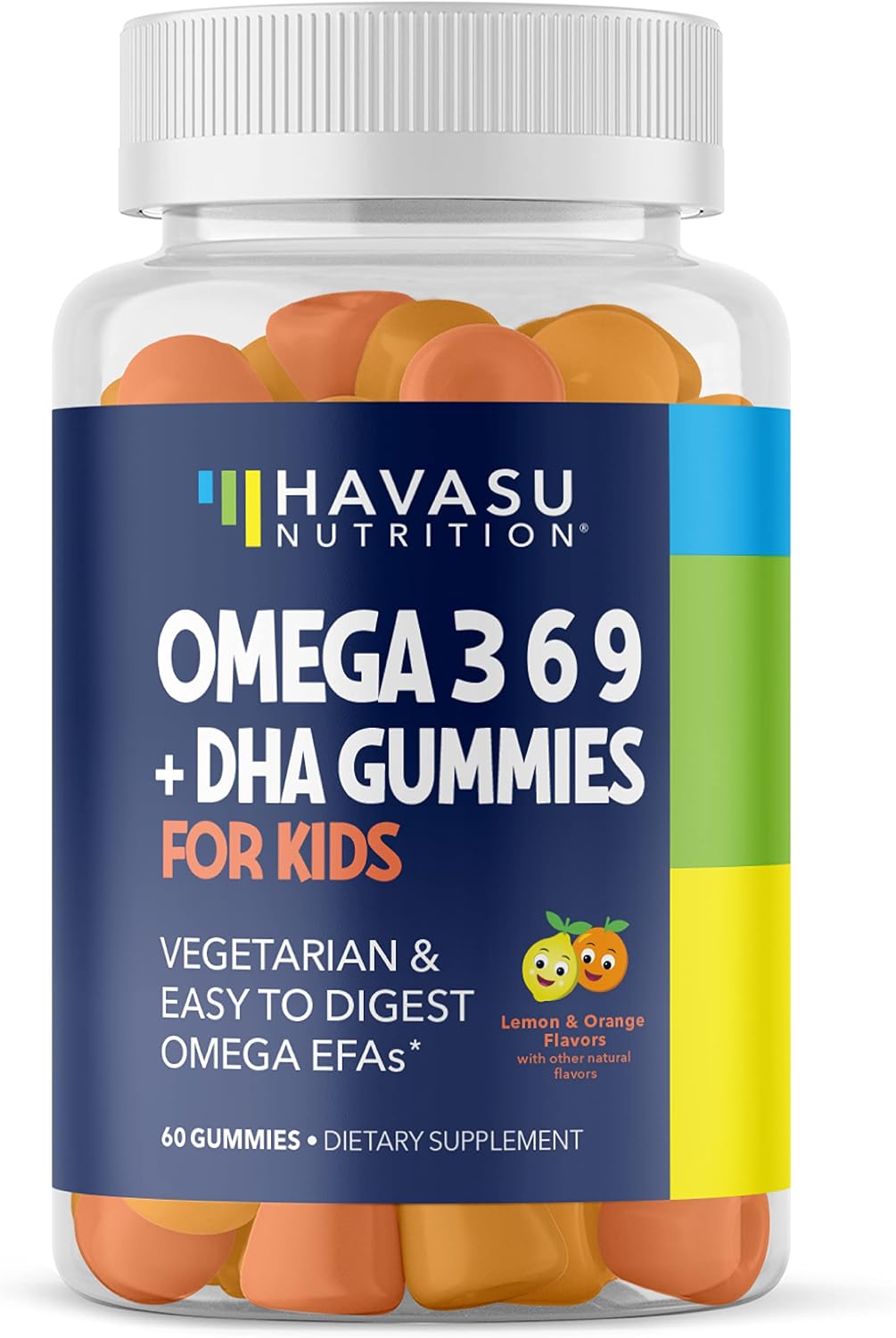 Havasu Nutrition Omega Gummies for Kids - Plant-Based Omega-3-6-9 + DHA, Lemon & Orange, 60 gummies - görsel 10