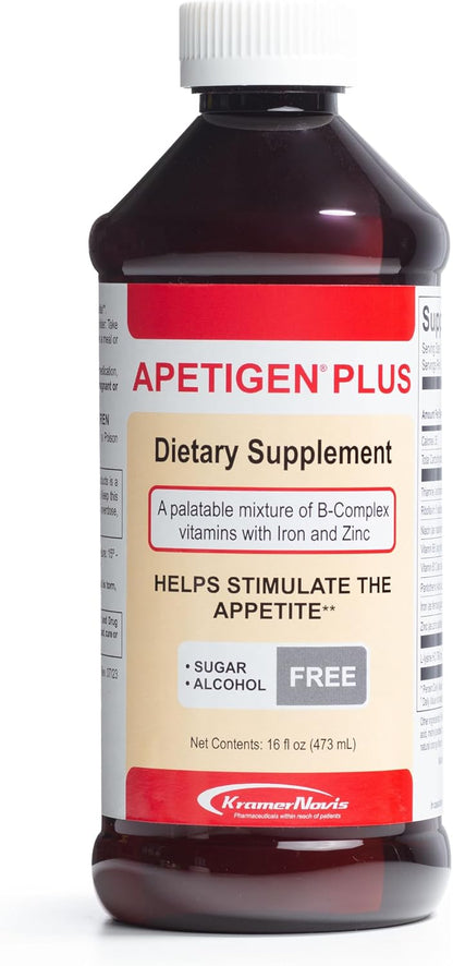 Apetigen-Plus Appetite Booster for Children and Adults – Liquid Appetite Stimulant with B1, B2, B3, B5, B6, B12, Zinc, Iron, and L-Lysine – Sugar-Free, No Fish Oil – 473 ml, Orange Flavour