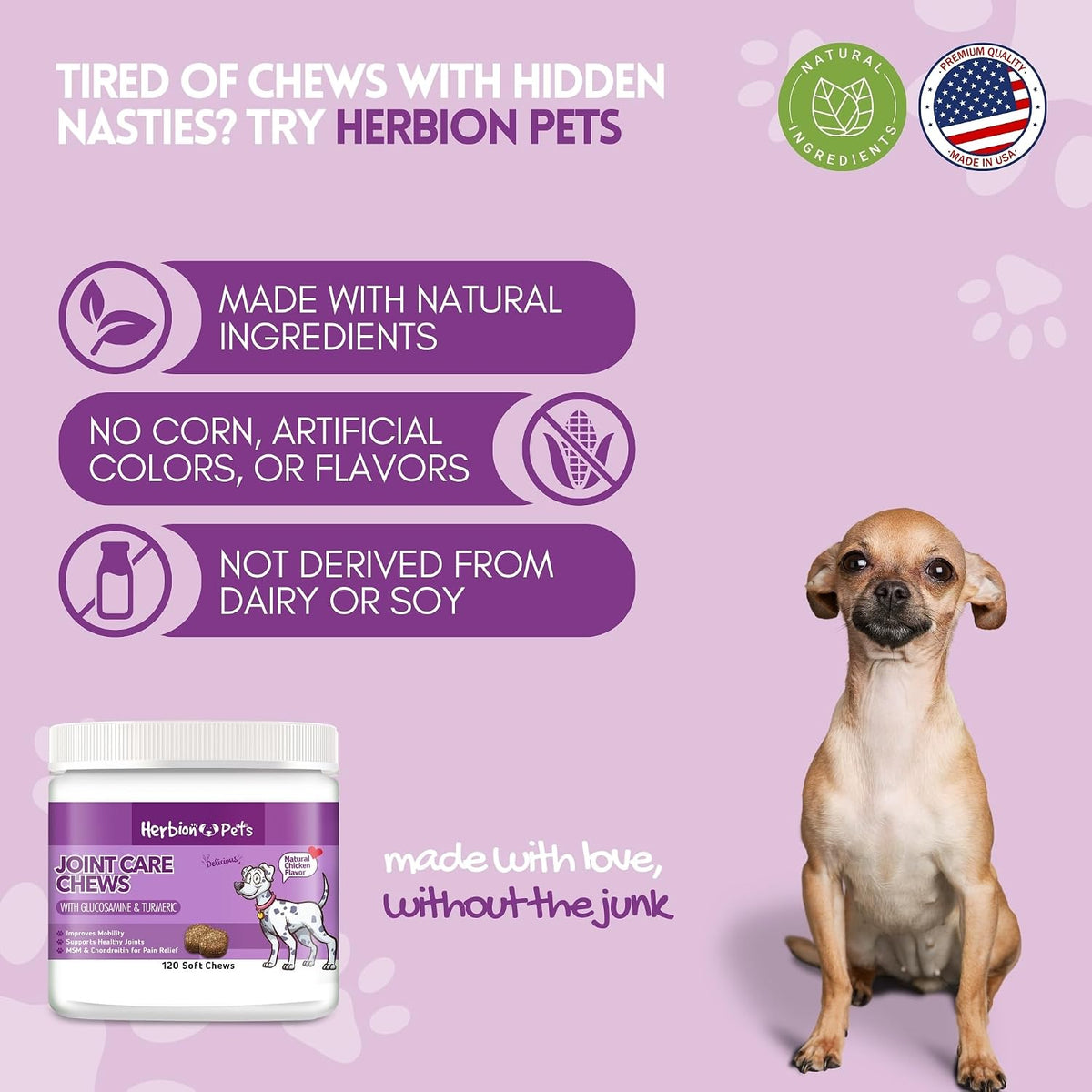HERBION Pets Joint Care Chews with Glucosamine & Turmeric, 120 Soft Chews - görsel 5