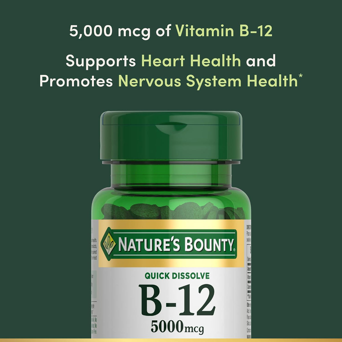 Nature's Bounty Vitamin B12, Supports Energy Metabolism and Nervous System Health, 5000mcg, 40 Quick Dissolve Tablets - görsel 3