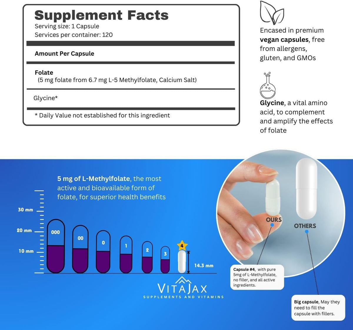 L-Methylfolate 5 mg - 120 Capsules - Active Folate Supplement - görsel 3