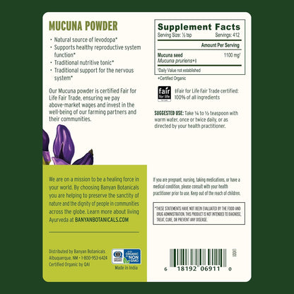 Banyan Botanicals Kapikacchu Powder – Organic Mucuna Pruriens, 454g