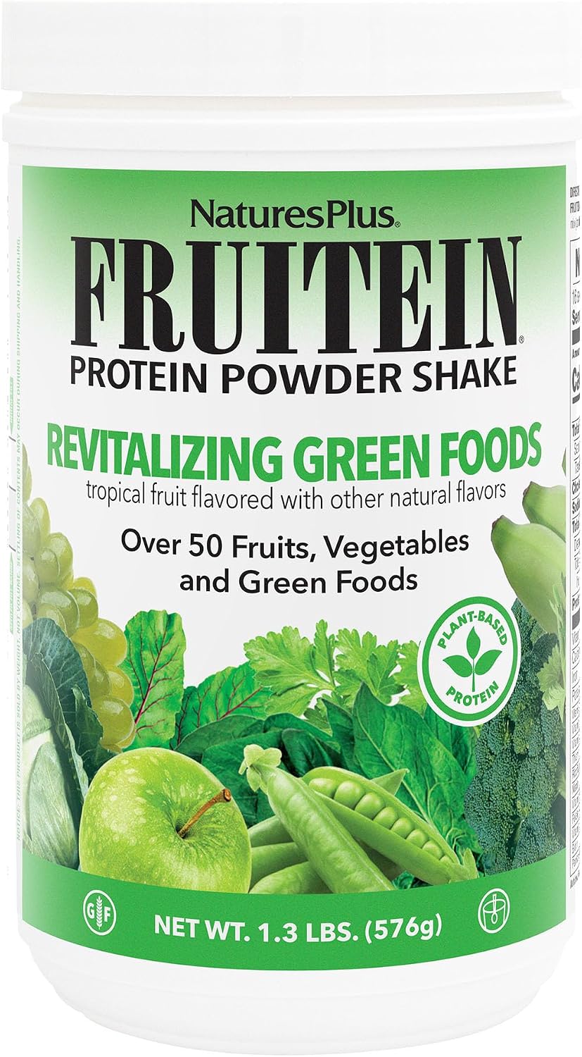 NaturesPlus FRUITEIN Revitalising Green Foods Shake – Plant-Based Protein & Superfood Mix, 590 g (16 Servings) - görsel 1