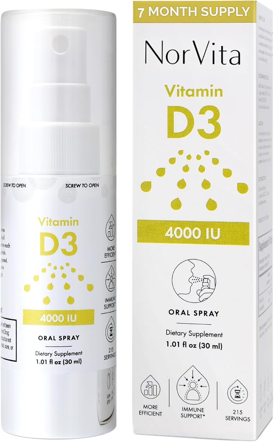 NorVita Vitamin D3 Spray 4000 IU - High Absorption Vegan Oral Spray for Bone & Immune Support (30 ml, 215 Doses) - görsel 1