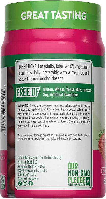 Nature's Truth Vitamin D3 and B12 Gummies for Adults, 60 Gummies, Strawberry Flavour, Vegetarian, Non-GM & Gluten-free