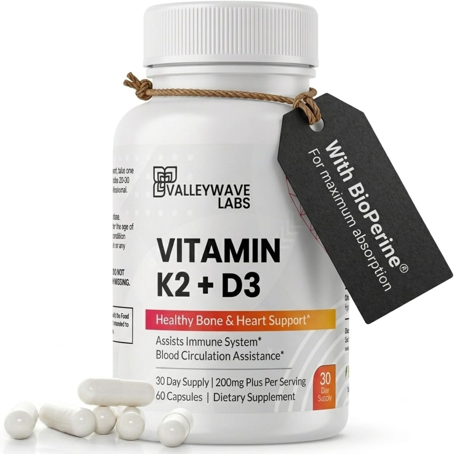 Vitamin D3 K2 Capsules - 2-in-1: Vitamin K2 MK7 100 mcg + Vitamin D3 5000 IU (125 mcg) - Bones, Teeth, Muscles & Immune Health - 60 Capsules - görsel 1