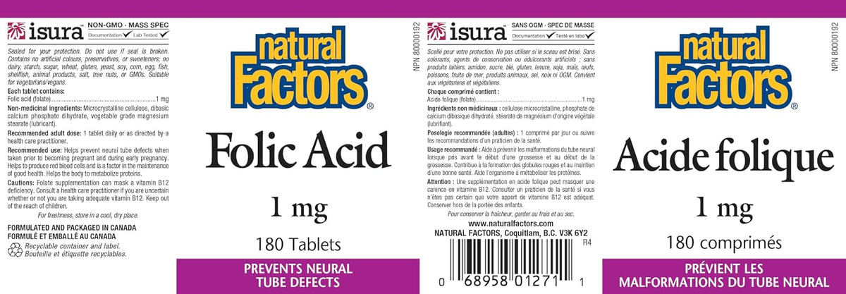 Folic Acid 1mg – 180 Tablets by Natural Factors - görsel 2