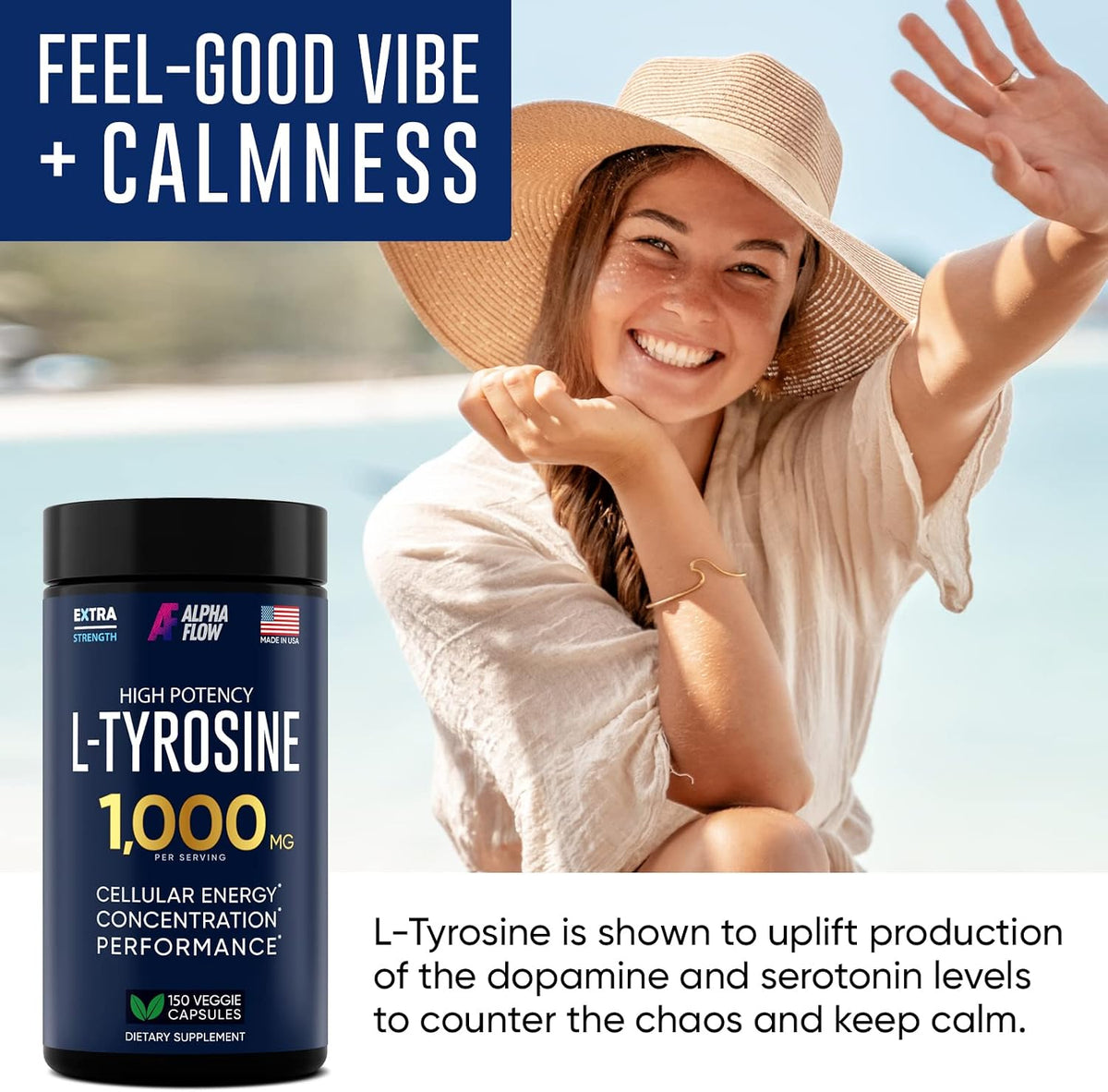 Alpha Flow L-Tyrosine 1000mg Capsules – All-Natural Focus and Energy Supplement - görsel 5