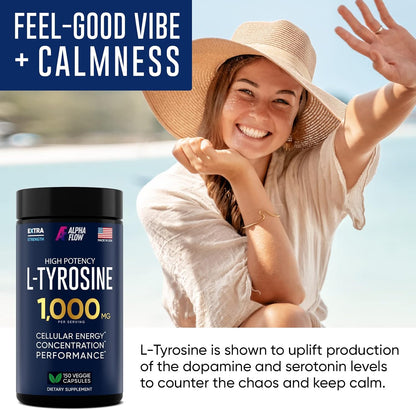 Alpha Flow L-Tyrosine 1000mg Capsules – All-Natural Focus and Energy Supplement
