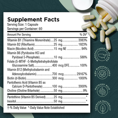Tri-Methyl+ B Complex - Methylated B Vitamins with Active B12 (Methylcobalamin and Adenosylcobalamin) and Methylfolate