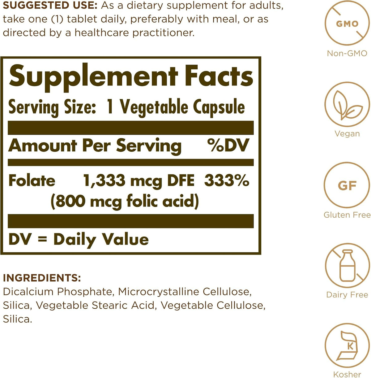 Solgar Folate 1,333 mcg DFE (Folic Acid 800 mcg) - 250 Tablets - Prenatal Support - görsel 2