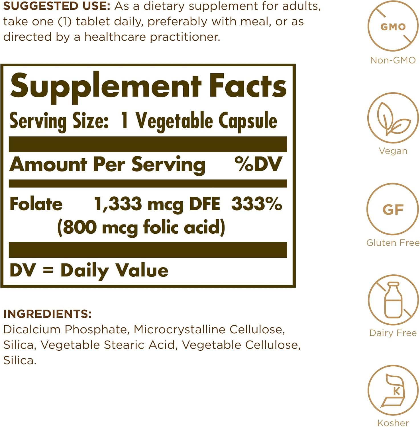 Solgar Folate 1,333 mcg DFE (Folic Acid 800 mcg) - 250 Tablets - Prenatal Support - görsel 2