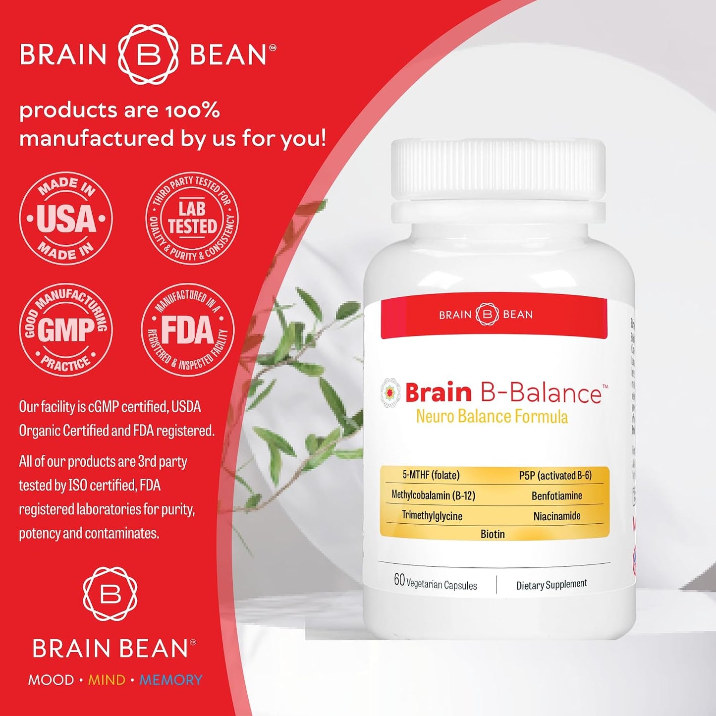 Brain B Balance: Methylated Multivitamin - Methylated B Complex Neurobalance Formula with Methylfolate - 60 Vegan Capsules - görsel 8
