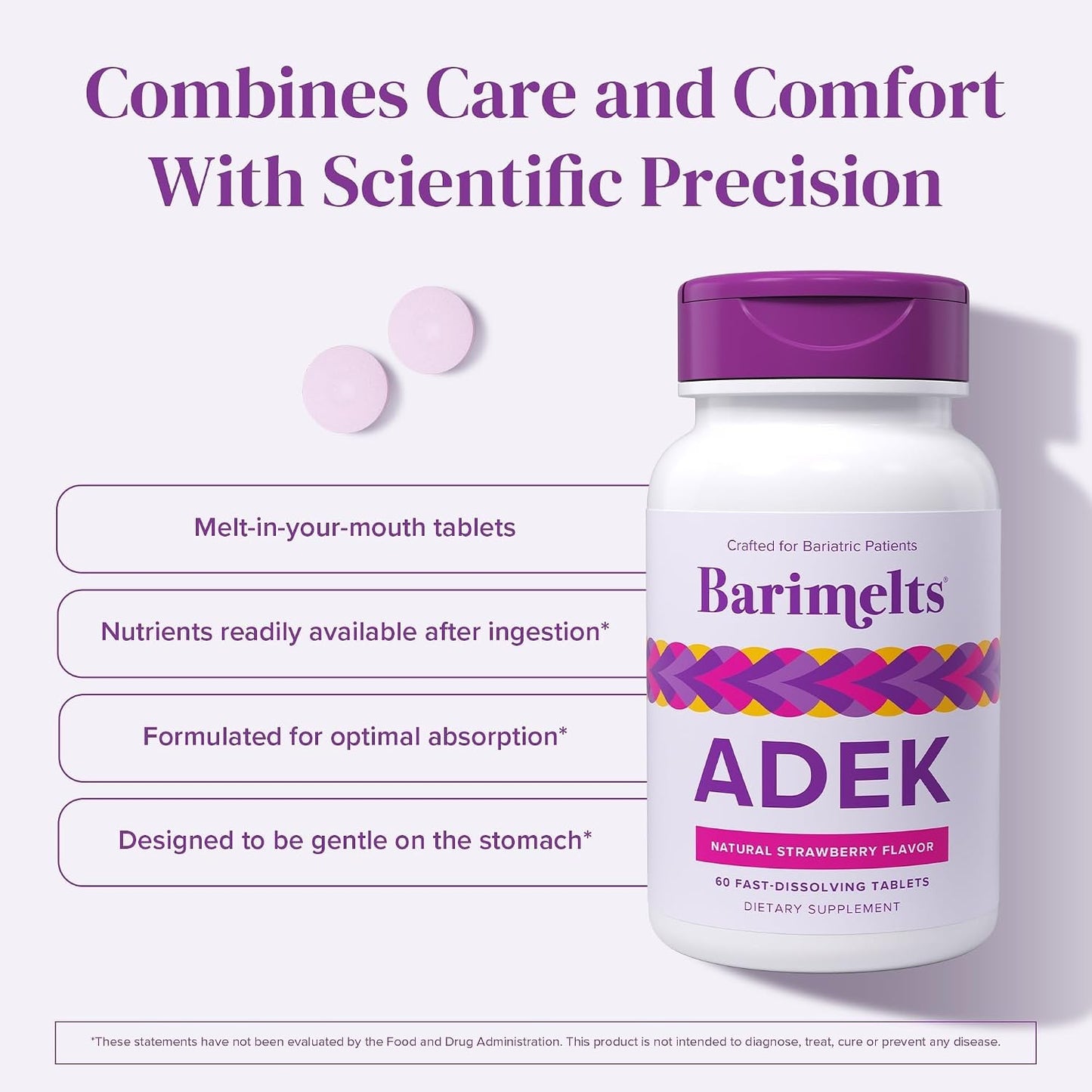 Barimelts ADEK – 60 Fast-Dissolving Tablets – Sugar-Free Bariatric Vitamins for Women – Natural Strawberry Flavour (2-Month Supply) - görsel 4