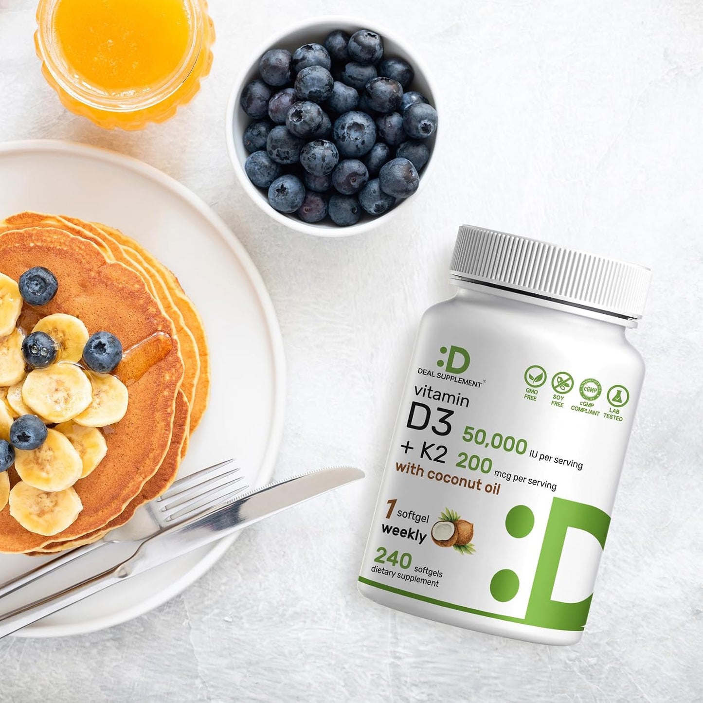 DEAL SUPPLEMENT Vitamin D3 50,000 IU + K2 MK7 200mcg Soft gel capsule Capsules, 240 Count - görsel 6