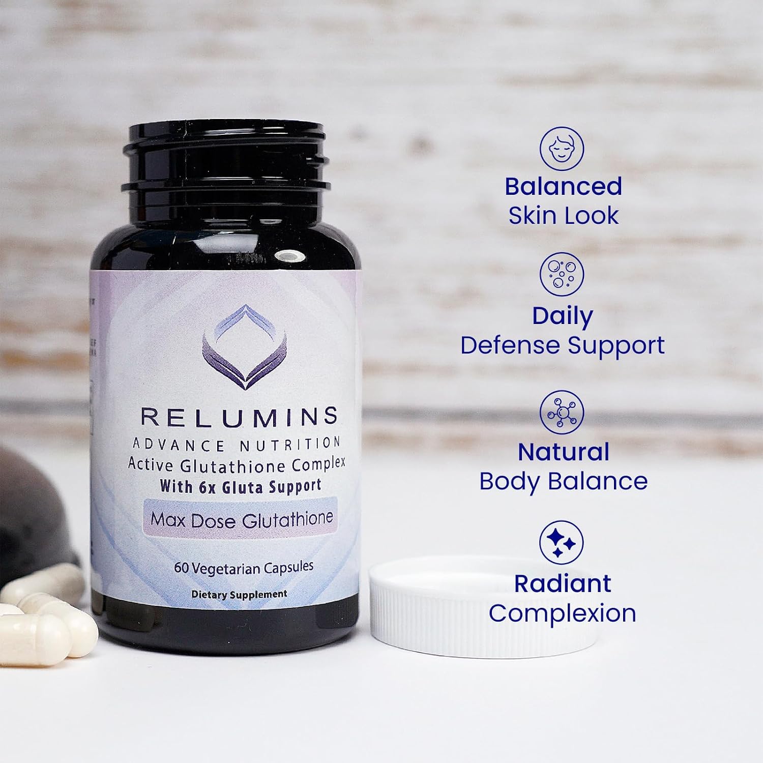 Relumins Advance White Active Glutathione Complex - Max Dose 900mg Glutathione with 6X Boosters, ALA & NAC - 60 Capsules (30 Servings) - görsel 6