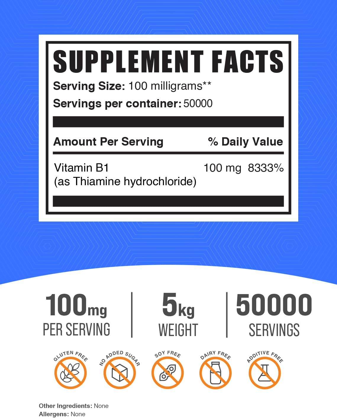 BulkSupplements Thiamine HCl Powder - Vitamin B1 (Thiamine) Supplement, 100mg per Serving, 5 kg - görsel 2