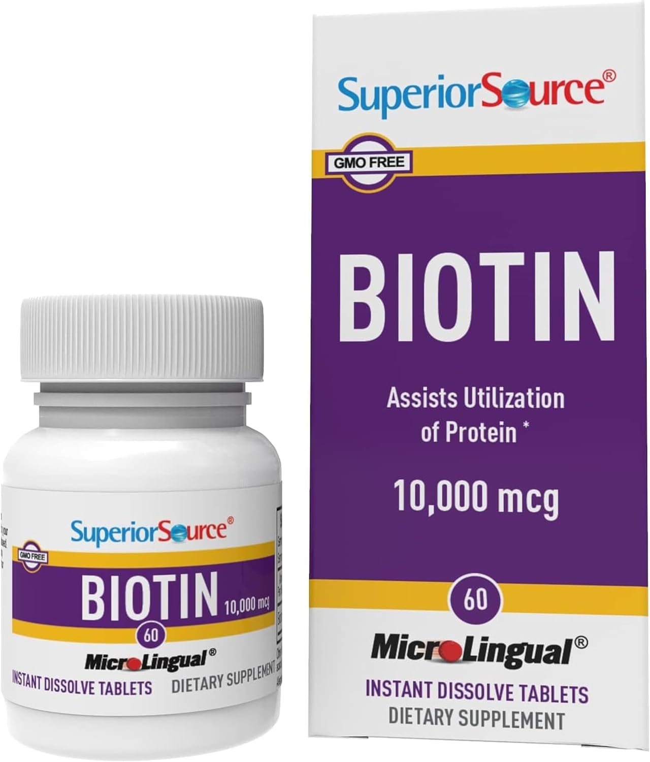 Superior Source Biotin 10,000 mcg – Daily Supplement for Hair Health & Growth – Natural Biotin Supplement Aids Healthy Nails & Skin – 60 Sublingual Dissolving Tablets - görsel 1