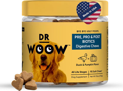 DR WOOW Probiotics for Dogs Soft Chews – Duck & Pumpkin Flavour (90 Count)