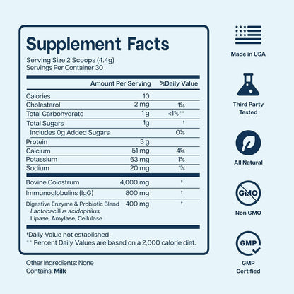 4000mg 800 IgG Grass Fed with Probiotics Bovine Colostrum Powder Supplement for Kids & Adults with Immunoglobulins (132 g, Unflavoured)