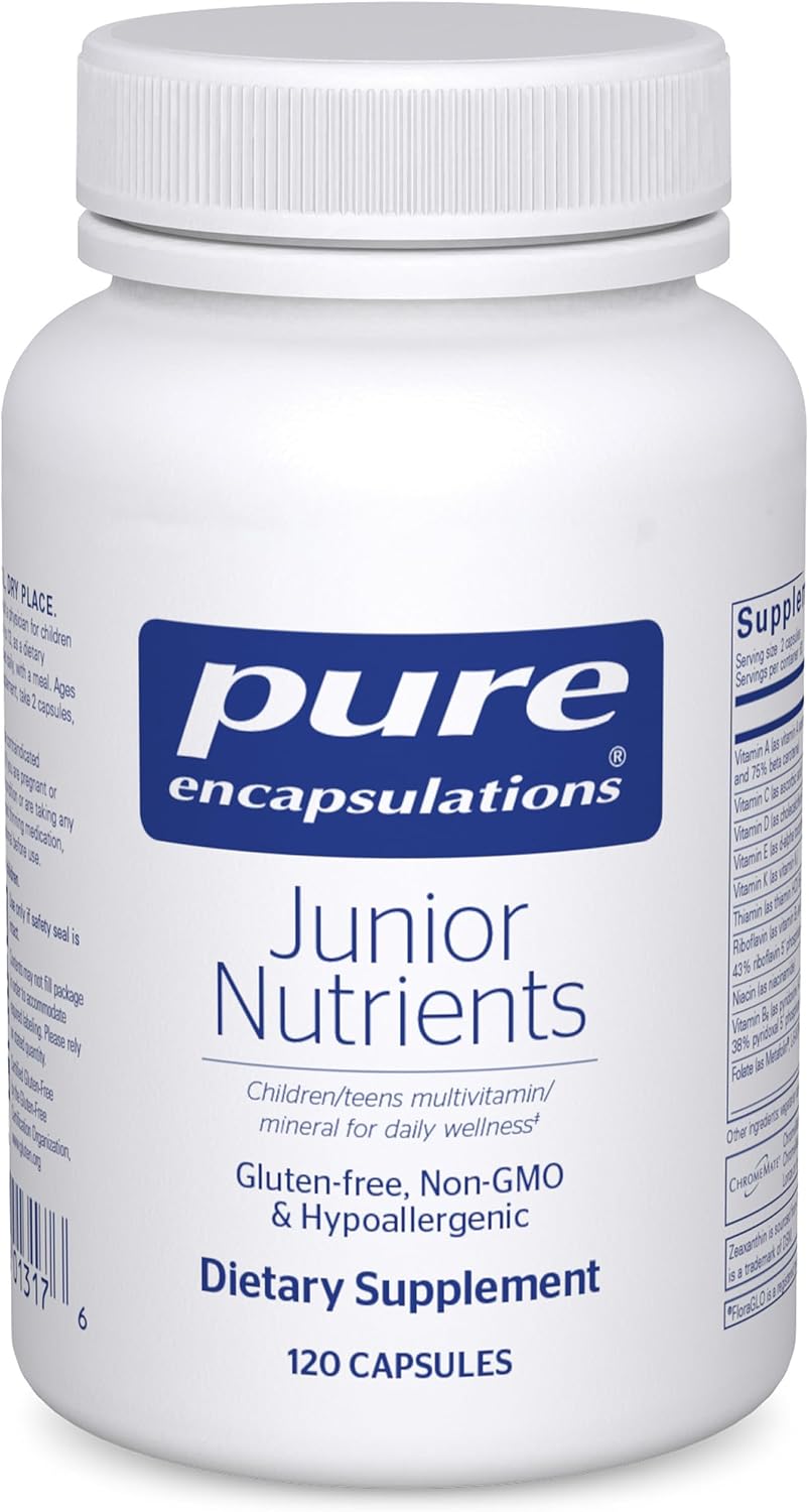 Pure Encapsulations Junior Nutrients - Children & Teens Multivitamin Without Iron - with Calcium, Vitamin D3 & Vitamin C - Non-GMO & Vegetarian - 120 Capsules - görsel 1