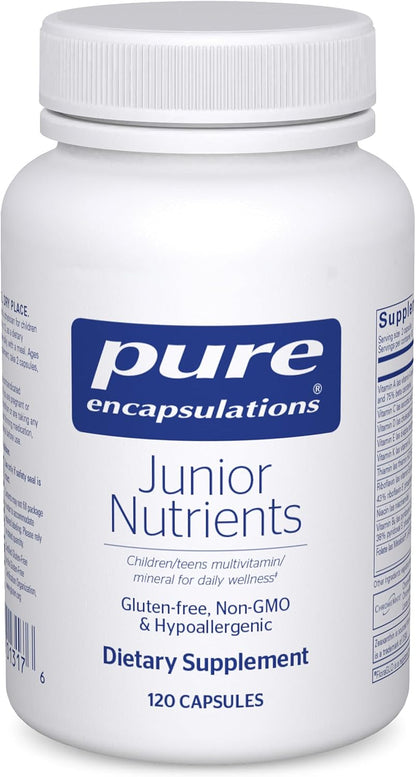 Pure Encapsulations Junior Nutrients - Children & Teens Multivitamin Without Iron - with Calcium, Vitamin D3 & Vitamin C - Non-GMO & Vegetarian - 120 Capsules